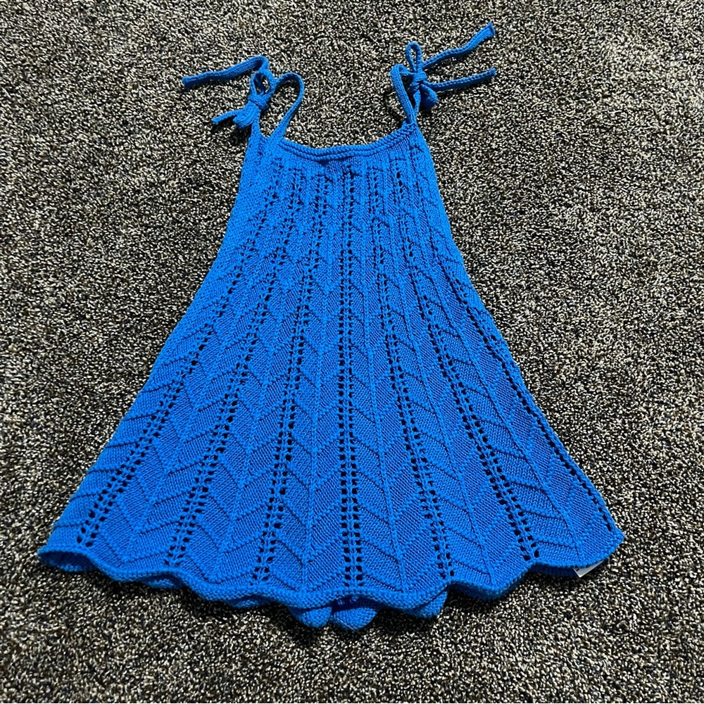 Zara size small blue crochet knit spaghetti strap crop top flowy 100% cotton